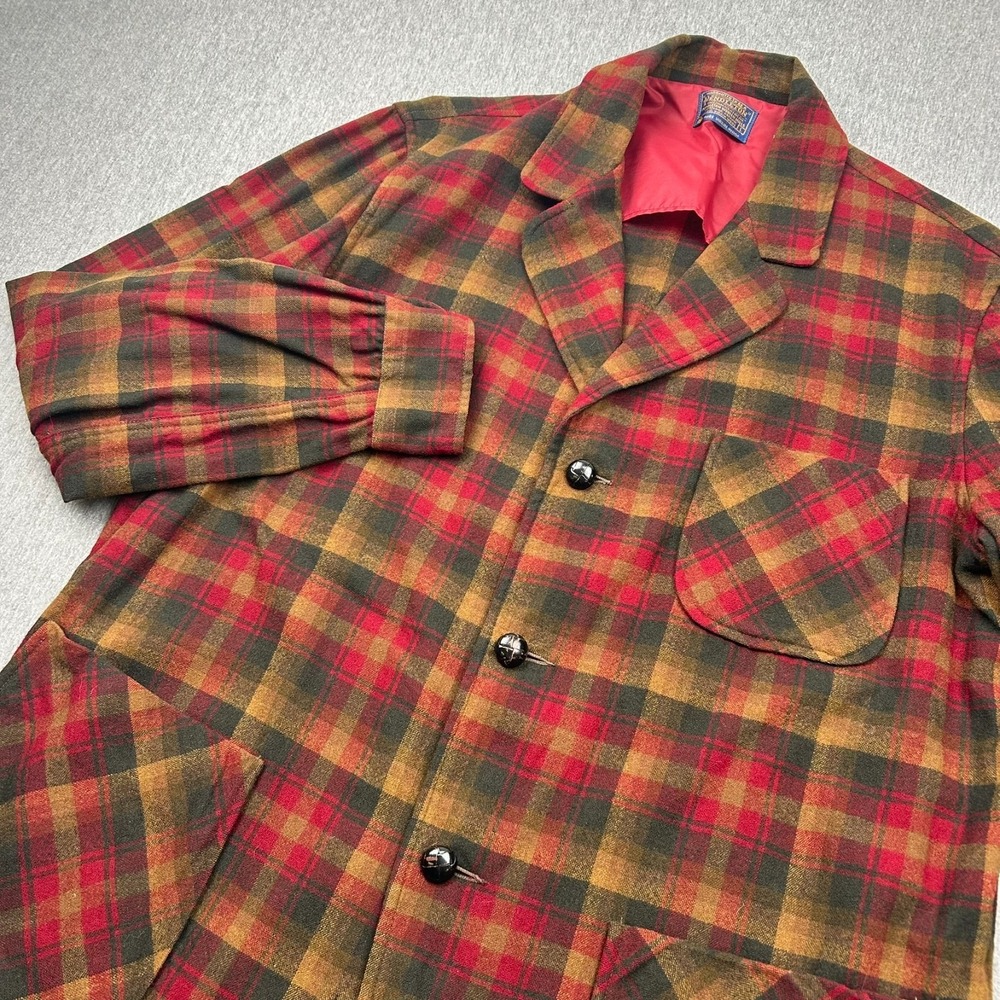 Vintage Pendleton Three Button Unstructured Wool Blazer Mens Large Red Plaid‎